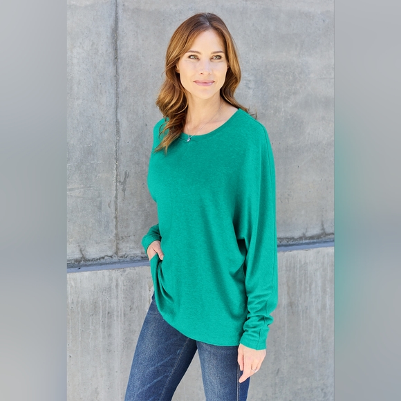 Double Take Turquoise Full Size Round Neck Long Sleeve Warm T-Shirt - Picture 4 of 5